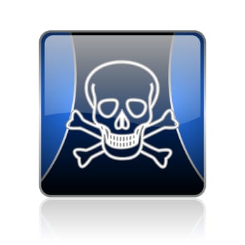 black and blue square glossy internet icon on white background with reflaction