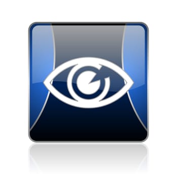 black and blue square glossy internet icon on white background with reflaction