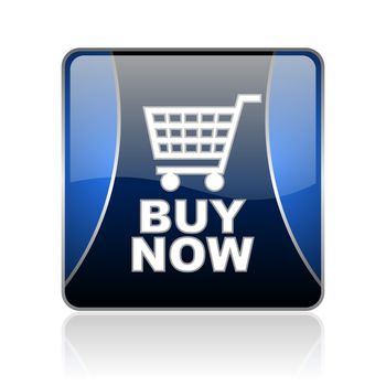 black and blue square glossy internet icon on white background with reflaction