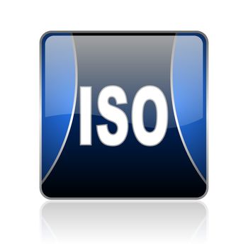 black and blue square glossy internet icon on white background with reflaction