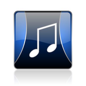 black and blue square glossy internet icon on white background with reflaction