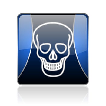 black and blue square glossy internet icon on white background with reflaction