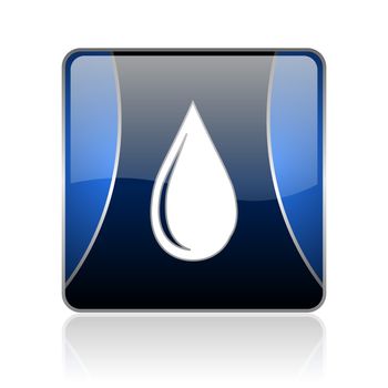 black and blue square glossy internet icon on white background with reflaction