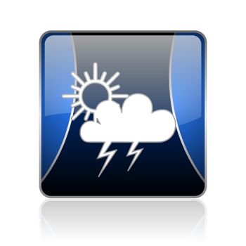 black and blue square glossy internet icon on white background with reflaction