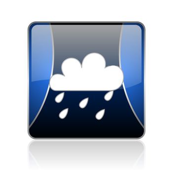 black and blue square glossy internet icon on white background with reflaction