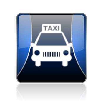 black and blue square glossy internet icon on white background with reflaction