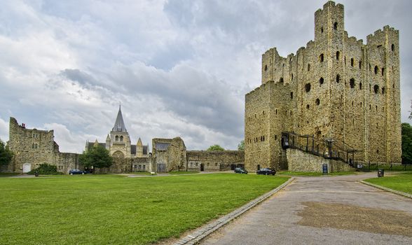 Rochester castle with cathedral in background