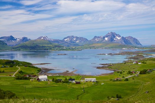 Scenic panorama of Lofoten islands in Norway during summer
