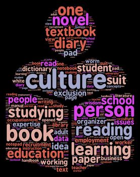 Reading a book tag cloud illustration. Culture concept pictogram word cloud