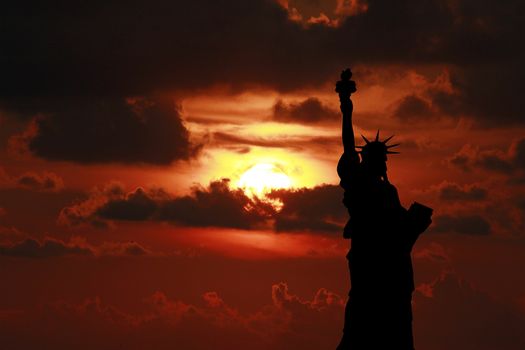 The Statue of Liberty at Sunset, New York City