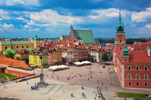 Old town in Warsaw, Poland. The Royal Castle and Sigismund's Column called Kolumna Zygmunta