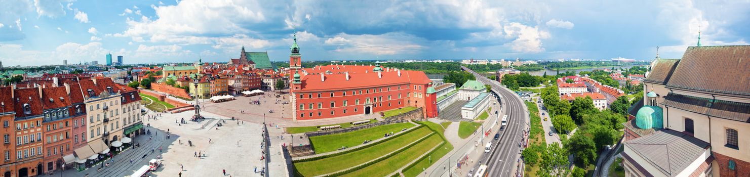 Panorama of the old town in Warsaw, Poland. The Royal Castle and Sigismund's Column called Kolumna Zygmunta