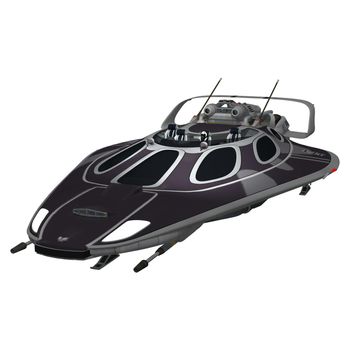 3D digital render of a dark spaceship isolated on white background