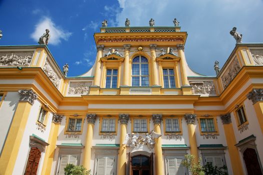 The royal Wilanow Palace in Warsaw, Poland. View on the main facade.