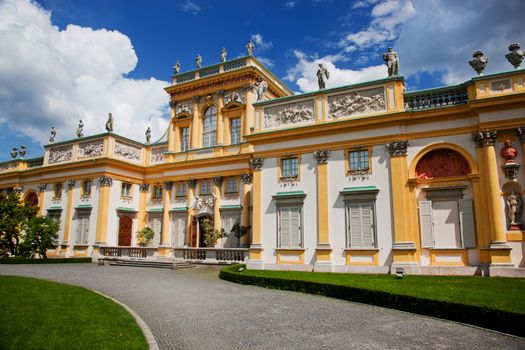 The royal Wilanow Palace in Warsaw, Poland. View on the main facade.