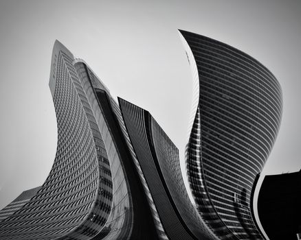 Business skyscrapers abstract conceptual architecture in black and white