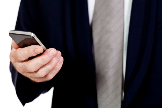 adult businessman with smartphone mobilephone isolated on white