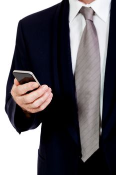 adult businessman with smartphone mobilephone isolated on white