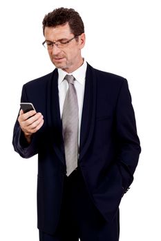 adult businessman with smartphone mobilephone isolated on white