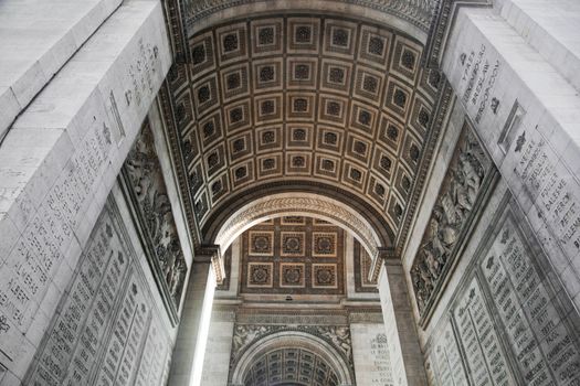 Arc of triumph from bottom, Paris, France. French Arc de Triomphe