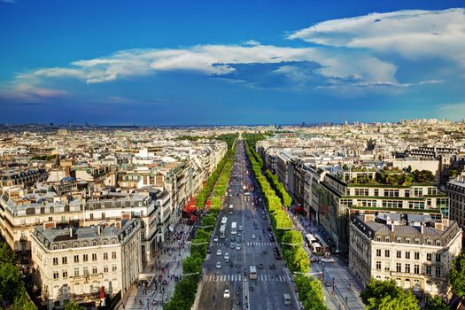 View on Avenue des Champs-Elysees from Arc de Triomphe, Paris, France