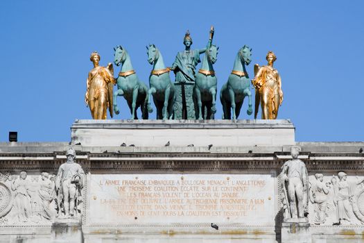 Arc de Triomphe du Carrousel in Paris, France. Close up