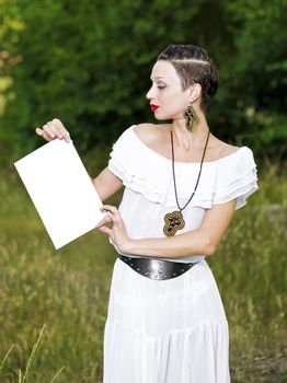 Portrait of a Girl in a White Dress and Copyspace
