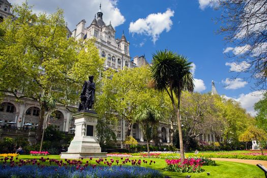 Victoria Embankment Gardens in London, the UK. Sunny sky