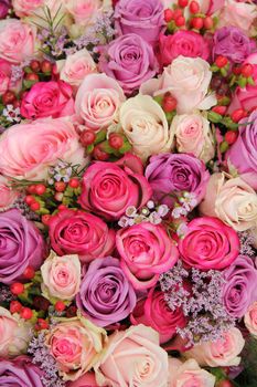 Bridal roses, wedding decorations in purple and pink