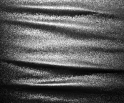 Soft wrinkled black leather. Texture or background with copyspace, high resolution