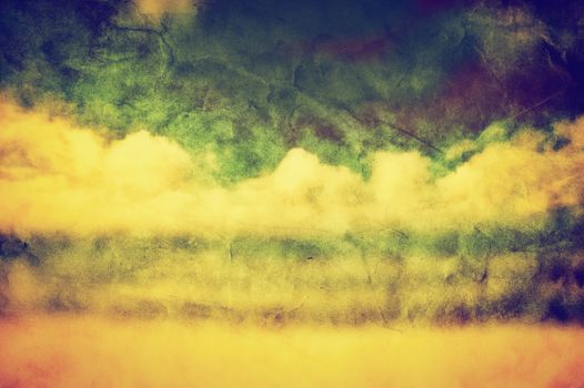 Vintage image of hot summer beach, sea scenery. Grunge canvas background