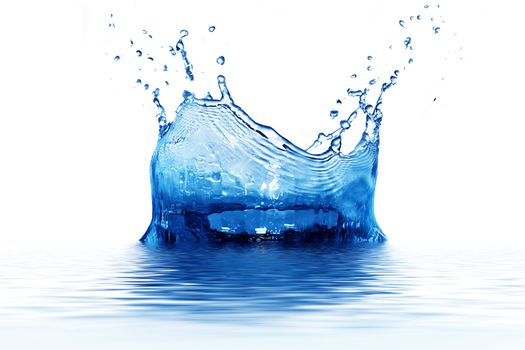 Fresh clean water splash in blue, with reflection
