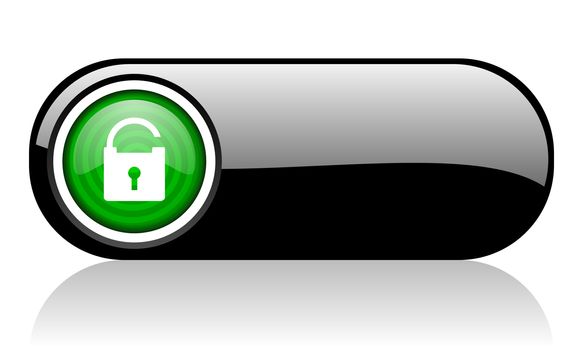 padlock black and green web icon on white background