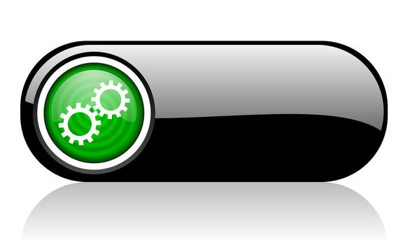 gears black and green web icon on white background