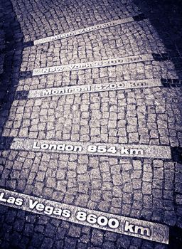 Distance sign on the ground