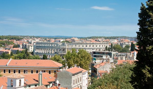 View of the city and the bay from the hill Kastel. Pula. Croatia