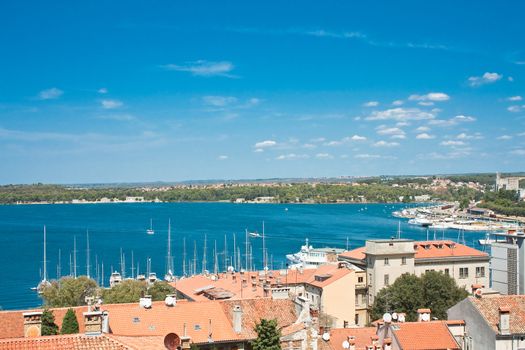 View of the city and the bay from the hill Kastel. Pula. Croatia