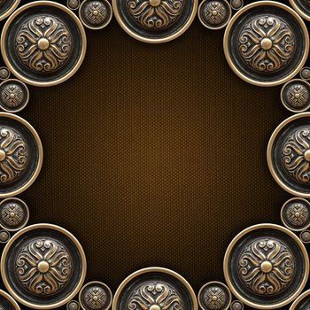 Texture of brass ornaments of a beautiful carved floral work on brown canvas
