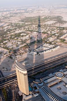 Shadow of Burj Khalifa. View from the lookout Burj Khalifa, Dubai, United Arab Emirates