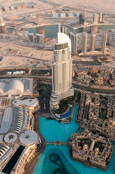 New modern hotel Address at Downtown Burj Dubai. View from the lookout Burj Khalifa. United Arab Emirates