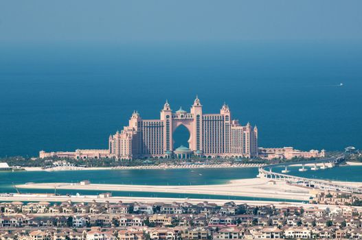 View on artificial island Palm Jumeirah and Atlantis hotel, Dubai, United Arab Emirates