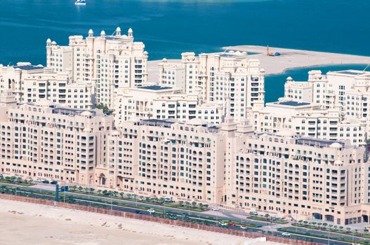 View on apartments house on artificial island Palm Jumeirah, Dubai, United Arab Emirates