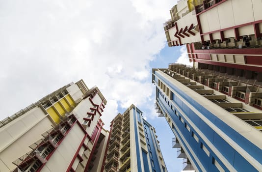 Low angle shot of a colorful residential estate.