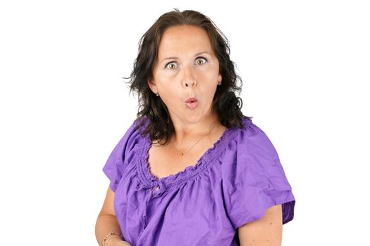 Surprised, funny faced middle age woman