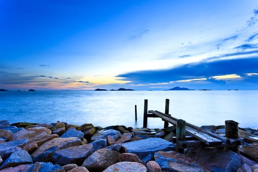 Sunset pier in Hong Kong, China.