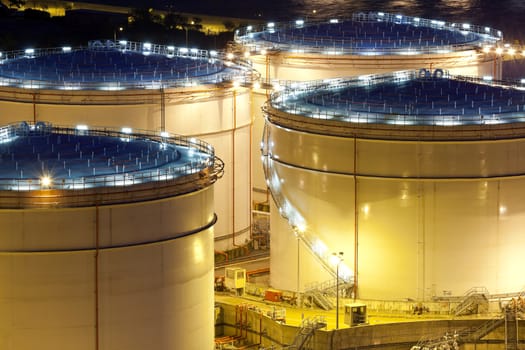 Oil tank, close-up at night.