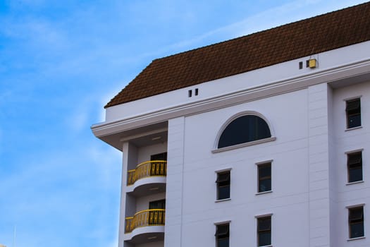 Exterior of luxury building hotel with modern architecture with blue sky