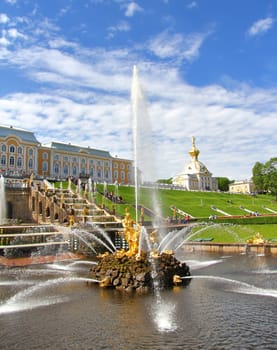 Samson Fountain of the Grand Cascade in Peterhof Palace, Russia