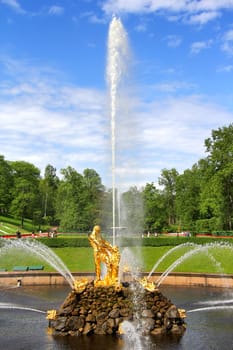 Samson Fountain of the Grand Cascade in Peterhof Palace, Russia
