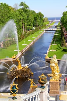 The Grand Cascade and Sea Channel in Peterhof Palace, Saint Peresburg, Russia